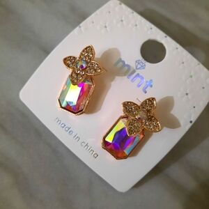 Mint Multicolor Gemstone Earrings with Gold Floral Design